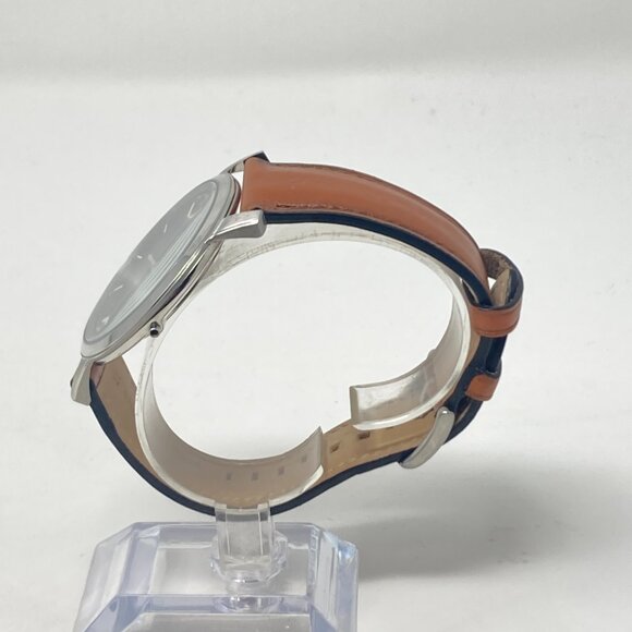 Fossil Minimalist Watch Men MISSING CROWN 44mm Silver Tone Blue Dial Leather - Picture 7 of 16